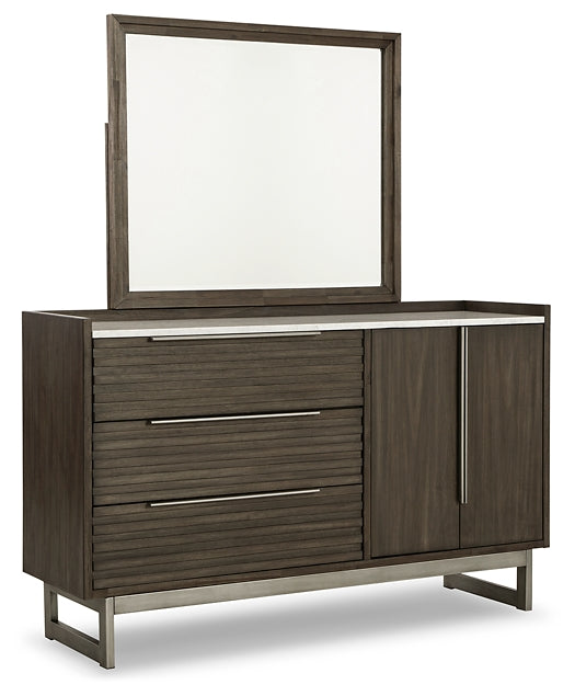 Arkenton California King Panel Bed with Mirrored Dresser
