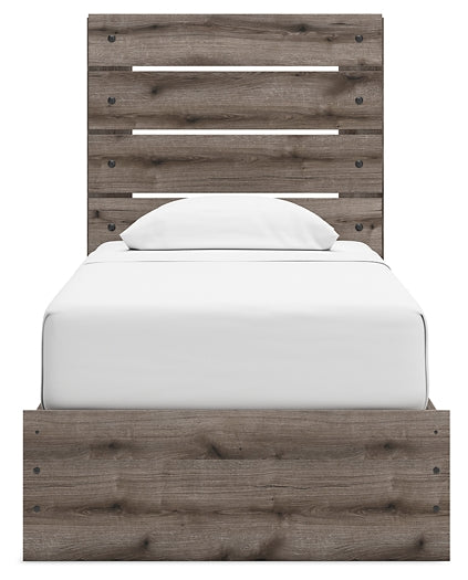 Graystorm Twin Panel Bed with Storage with Mirrored Dresser