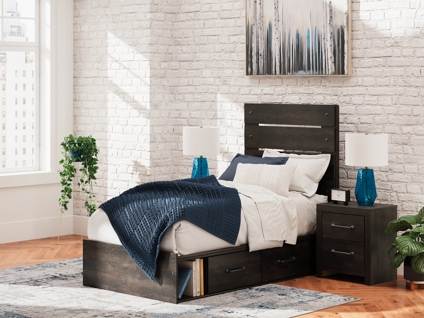 Hollivern Twin Panel Storage Bed with Mirrored Dresser, Chest and Nightstand