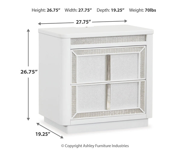 Chalanna King Upholstered Storage Bed with Mirrored Dresser, Chest and Nightstand