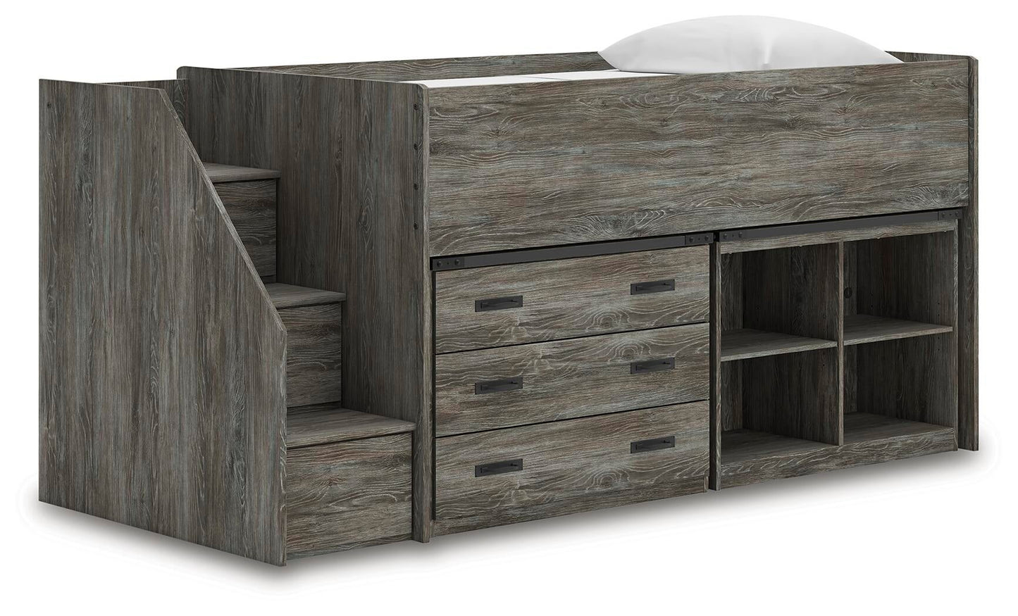 Frandern Twin Loft  Bed with Bookcase and Drawer Storage