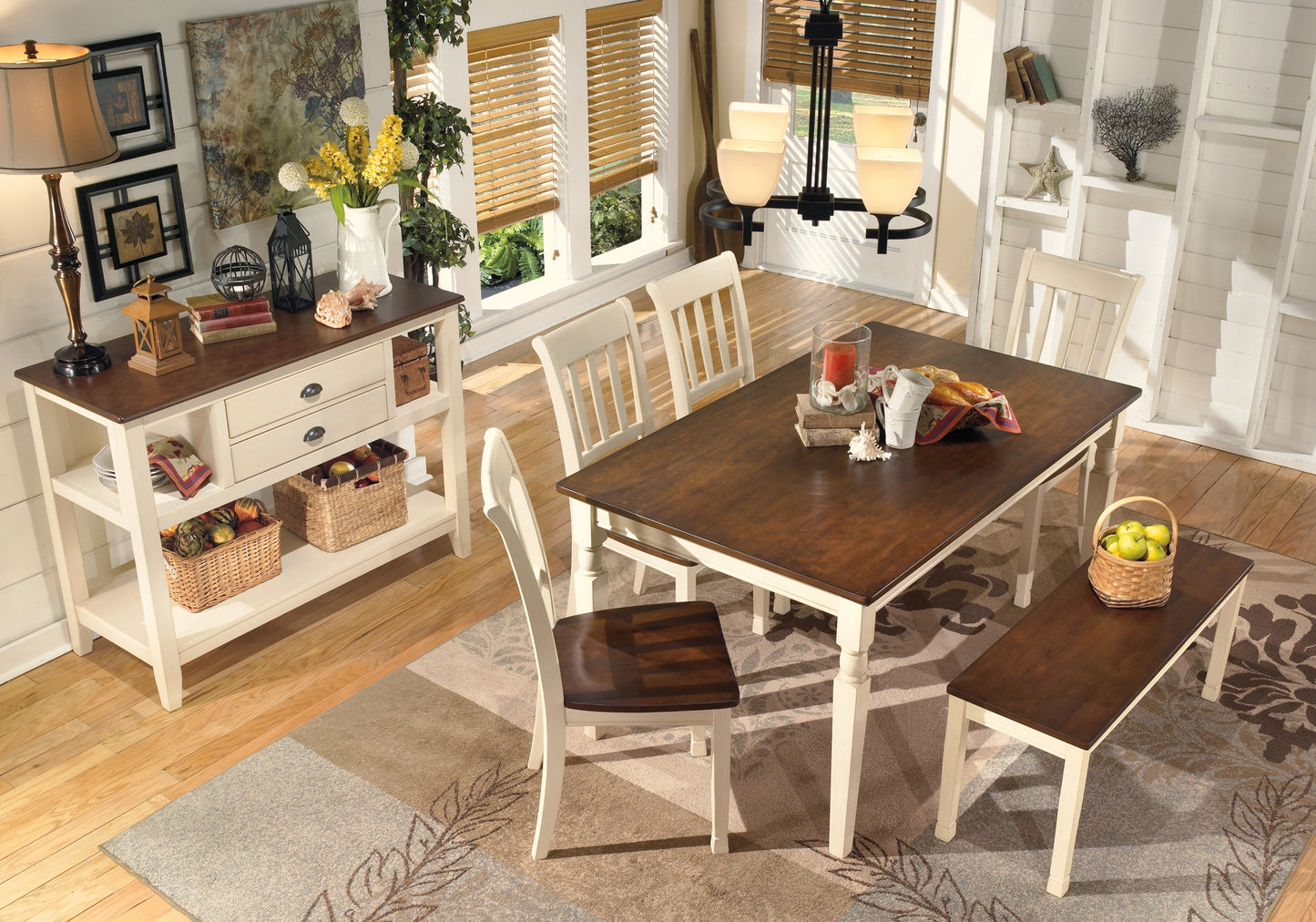Whitesburg Dining Table and 4 Chairs and Bench