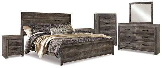 Wynnlow King Panel Bed with Mirrored Dresser, Chest and 2 Nightstands